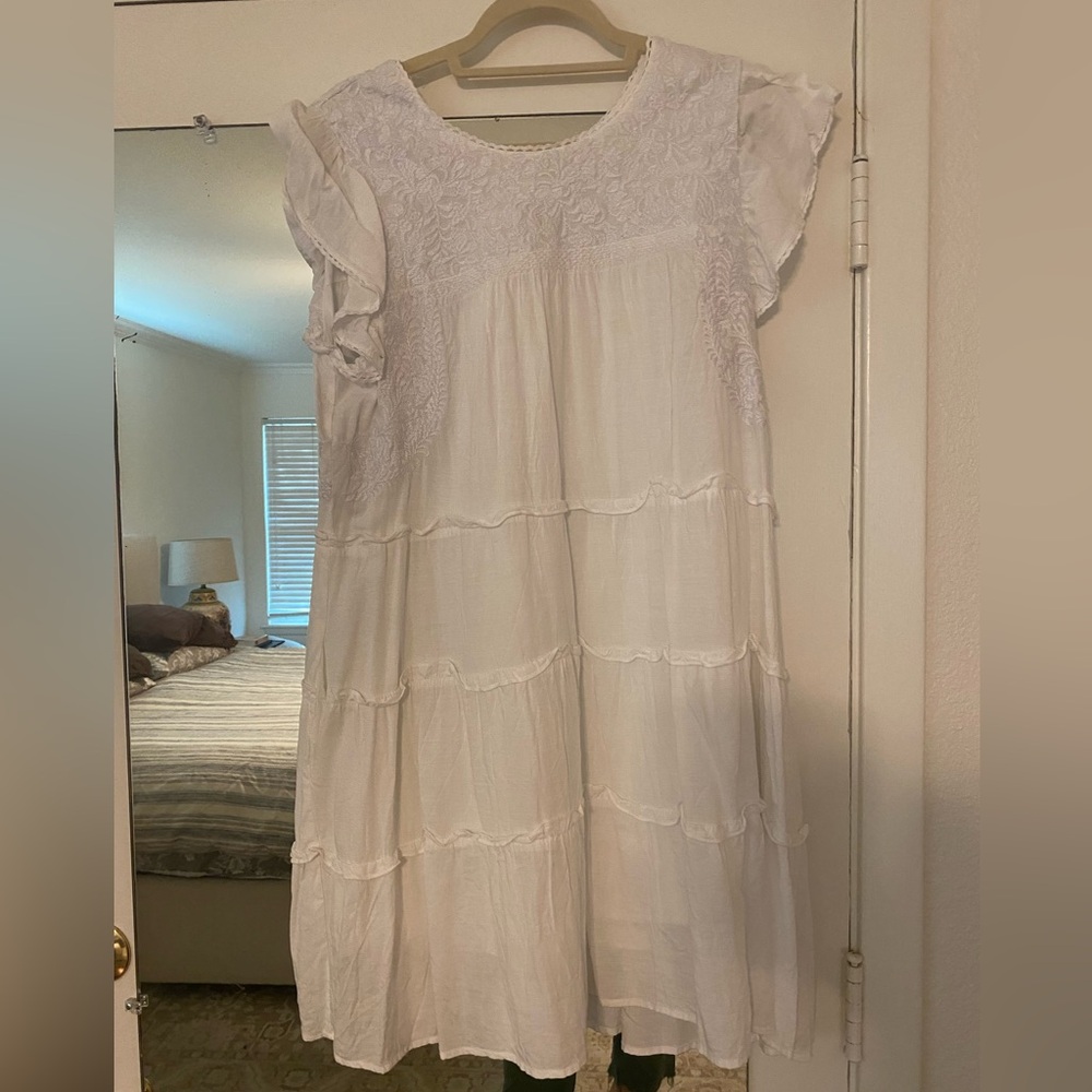 J Marie Collections white easy breezy cotton dress with embroidery